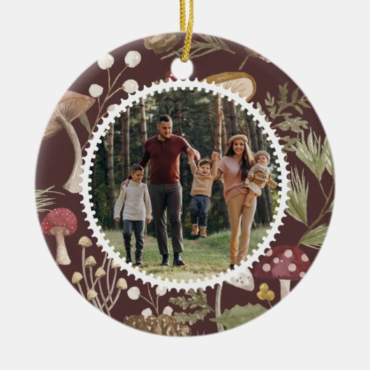 Woodland Waterverf Woodsy Mushrooms Familie Foto Keramisch Ornament (Voorkant)