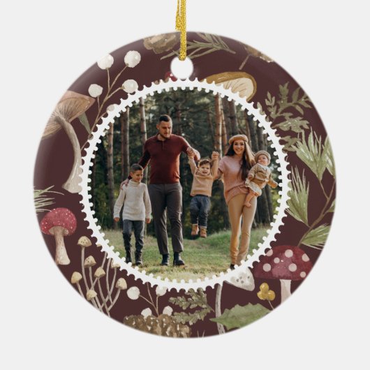 Woodland Waterverf Woodsy Mushrooms Familie Foto Keramisch Ornament (Achterkant)