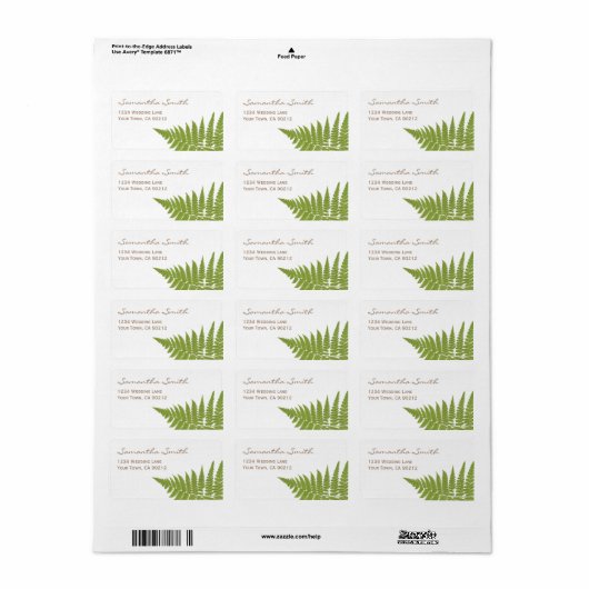 Woodland Wedding Fern Etiket (Full Sheet)
