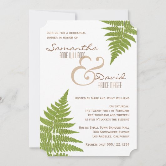 Woodland Wedding Fern Rehearsal Dinner Invitation Kaart (Voorkant)