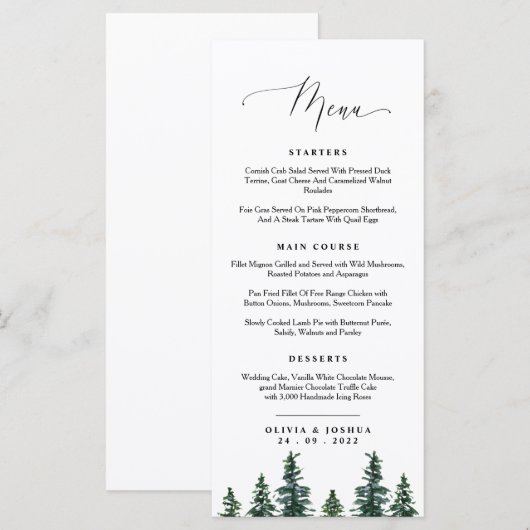 Woodland Wedding Menu, Pine Trees Menu (Voorkant / Achterkant)
