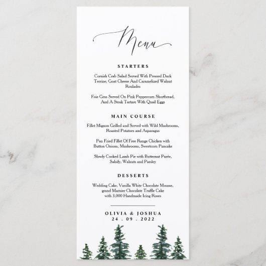 Woodland Wedding Menu, Pine Trees Menu (Voorkant)