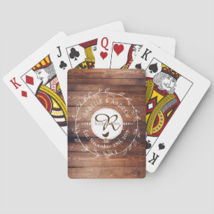 Woodland Wedding Monogram Wood Leaf Wreath Bird Speelkaarten