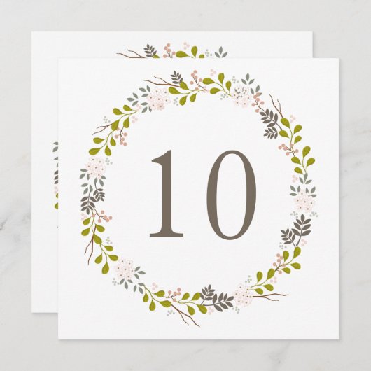 Woodland Wedding Rustic Wreath Table Number Kaart (Voorkant / Achterkant)