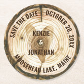 Woodland Wedding Save the Date Tree Ring Heart Ronde Kartonnen Onderzetter (Voorkant)