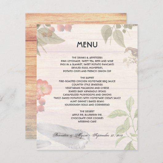 Woodland Wedding Theme Natuur Menu Sjabloon (Voorkant / Achterkant)