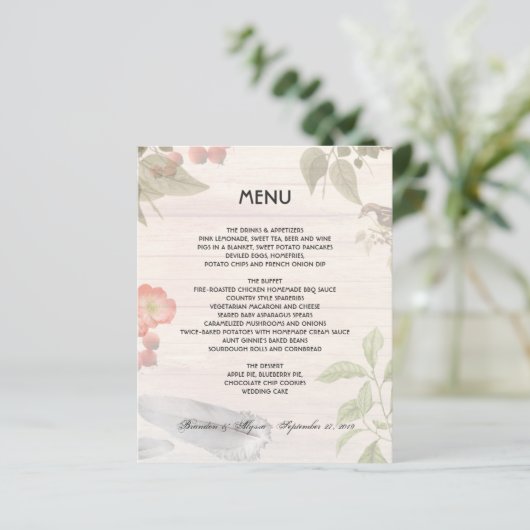 Woodland Wedding Theme Natuur Menu Sjabloon (Staand voorkant)