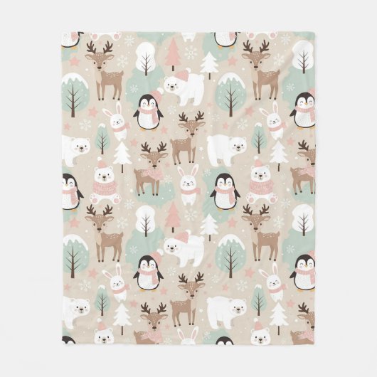 Woodland Whimsical Forest Animals Winter Fleece Deken (Voorkant)