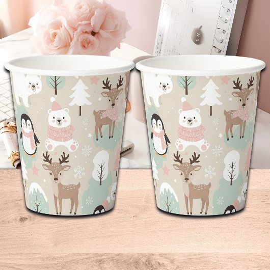 Woodland Whimsical Forest Animals Winter Papieren Bekers