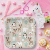Woodland Whimsical Forest Animals Winter Papieren Bordje (Feest)
