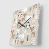 Woodland Whimsical Forest Animals Winter Vierkante Klok (Hoek)