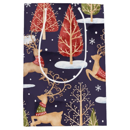 Woodland Whimsical Reinders Winter Medium Cadeauzakje (Voorkant)