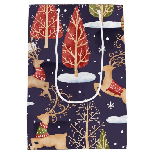 Woodland Whimsical Reinders Winter Medium Cadeauzakje (Achterkant)