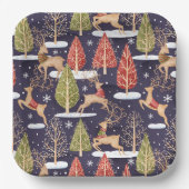 Woodland Whimsical Reinders Winter Papieren Bordje (Voorkant)