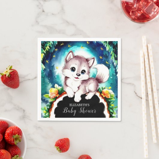 Woodland Whimsical Wolf Baby shower Servet (Insitu)