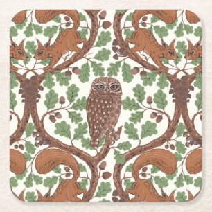 Woodland Whispers/Uilen en Eekhoorns in de Eik/mo Kartonnen Onderzetters