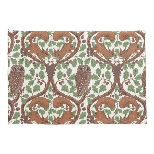 Woodland Whispers/Uilen en Eekhoorns in de Eik/mo Kussensloop (Achterkant-Rechts)