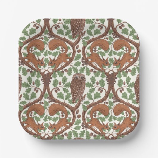 Woodland Whispers/Uilen en Eekhoorns in de Eik/mo Papieren Bordje (Voorkant)