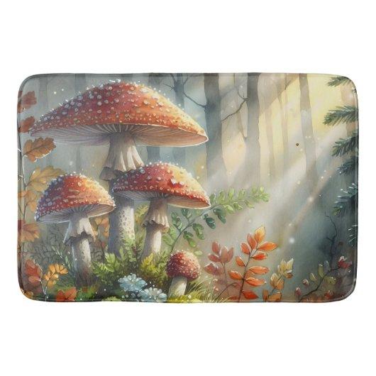 Woodland Wild Mushrooms Magisch Bos Zonlicht Badmat (Voorkant)