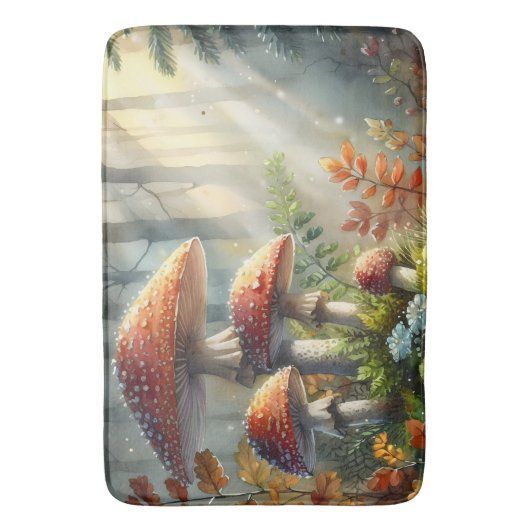 Woodland Wild Mushrooms Magisch Bos Zonlicht Badmat (Voorkant Verticaal)
