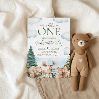 Woodland Wild One 1e verjaardagsuitnodiging Kaart