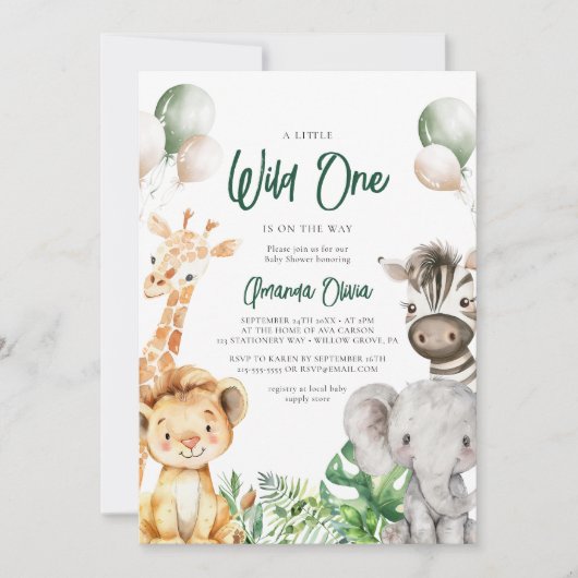Woodland Wild One Animal Safari Baby shower Kaart (Voorkant)