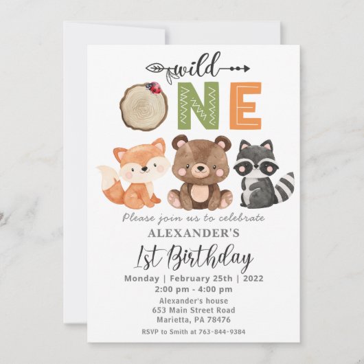 Woodland Wild One Beer Birthday Party Invitation Kaart (Voorkant)