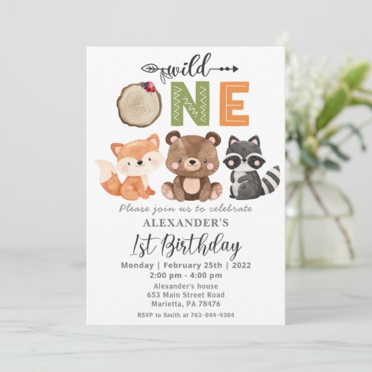 Woodland Wild One Beer Birthday Party Invitation Kaart (Staand voorkant)