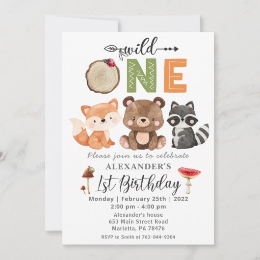 Woodland Wild One Beer Birthday Party Invitation Kaart (Voorkant)