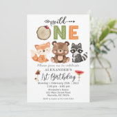Woodland Wild One Beer Birthday Party Invitation Kaart (Staand voorkant)