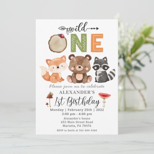 Woodland Wild One Beer Birthday Party Invitation Kaart (Staand voorkant)