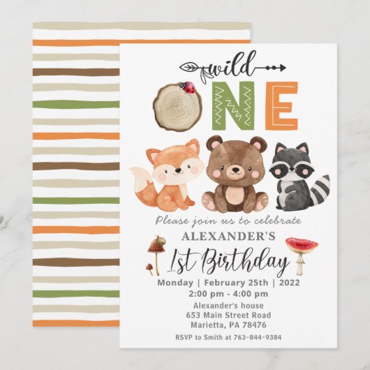 Woodland Wild One Beer Birthday Party Invitation Kaart (Voorkant / Achterkant)