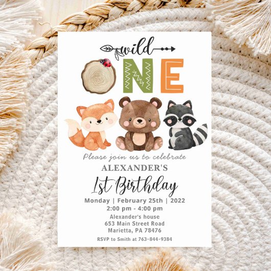 Woodland Wild One Beer Birthday Party Invitation Kaart