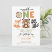 Woodland Wild One Beer Fox Raccoon Birthday Kaart (Staand voorkant)