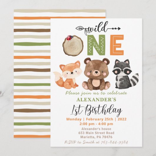 Woodland Wild One Beer Fox Raccoon Birthday Kaart (Voorkant / Achterkant)