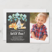 Woodland Wild One Birthday Invitation Kaart (Voorkant)