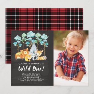 Woodland Wild One Birthday Invitation Kaart