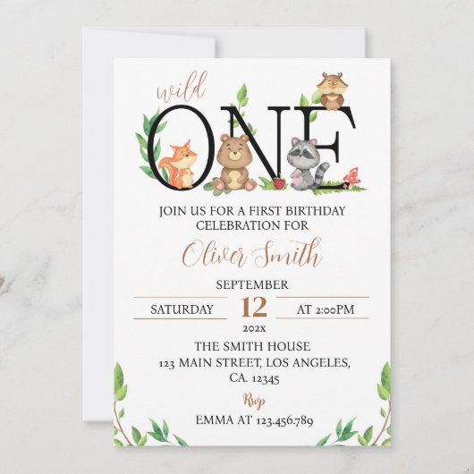Woodland Wild One Birthday Invitation Kaart (Voorkant)