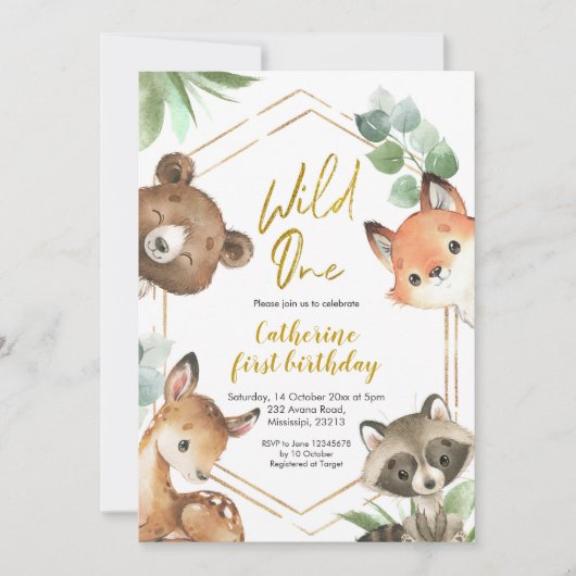 Woodland Wild One Birthday Invitation Kaart (Voorkant)