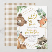 Woodland Wild One Birthday Invitation Kaart (Voorkant / Achterkant)