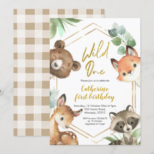 Woodland Wild One Birthday Invitation Kaart