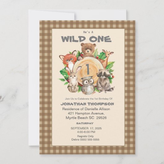 Woodland Wild One Birthday Party Invitation Kaart (Voorkant)