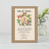 Woodland Wild One Birthday Party Invitation Kaart (Staand voorkant)