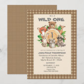 Woodland Wild One Birthday Party Invitation Kaart (Voorkant / Achterkant)
