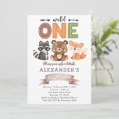 Woodland Wild One Birthday Party Invitation Kaart (Staand voorkant)