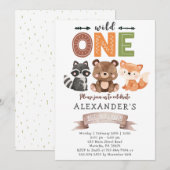 Woodland Wild One Birthday Party Invitation Kaart (Voorkant / Achterkant)