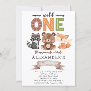 Woodland Wild One Birthday Party Invitation Kaart