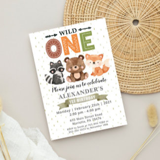 Woodland Wild One Birthday Party Invitation Kaart