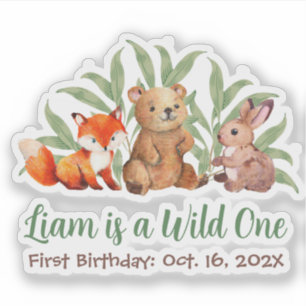 Woodland Wild One Cute Animals Greenery Birthday Sticker