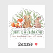 Woodland Wild One Cute Animals Greenery Birthday Sticker (Vel)